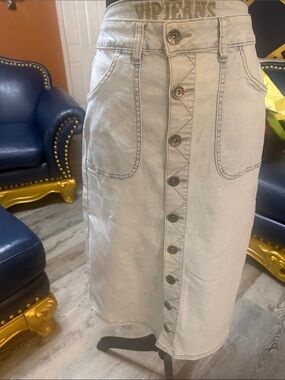 VIP Light Blue Button-Front Midi Denim Skirt